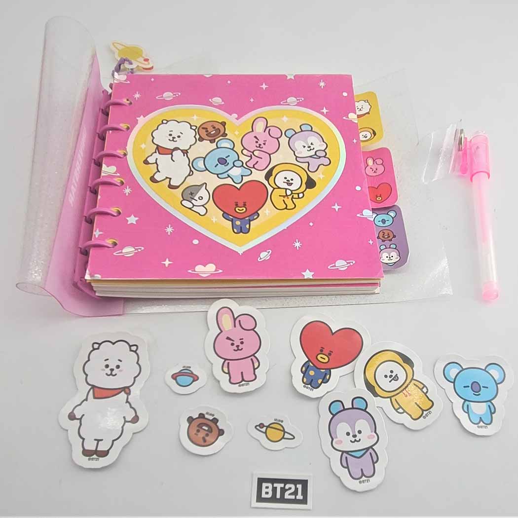 BT21 Collection Pink Stationery Set (80-Sheet Wire-bound Book, Gel Pen, Stickers)