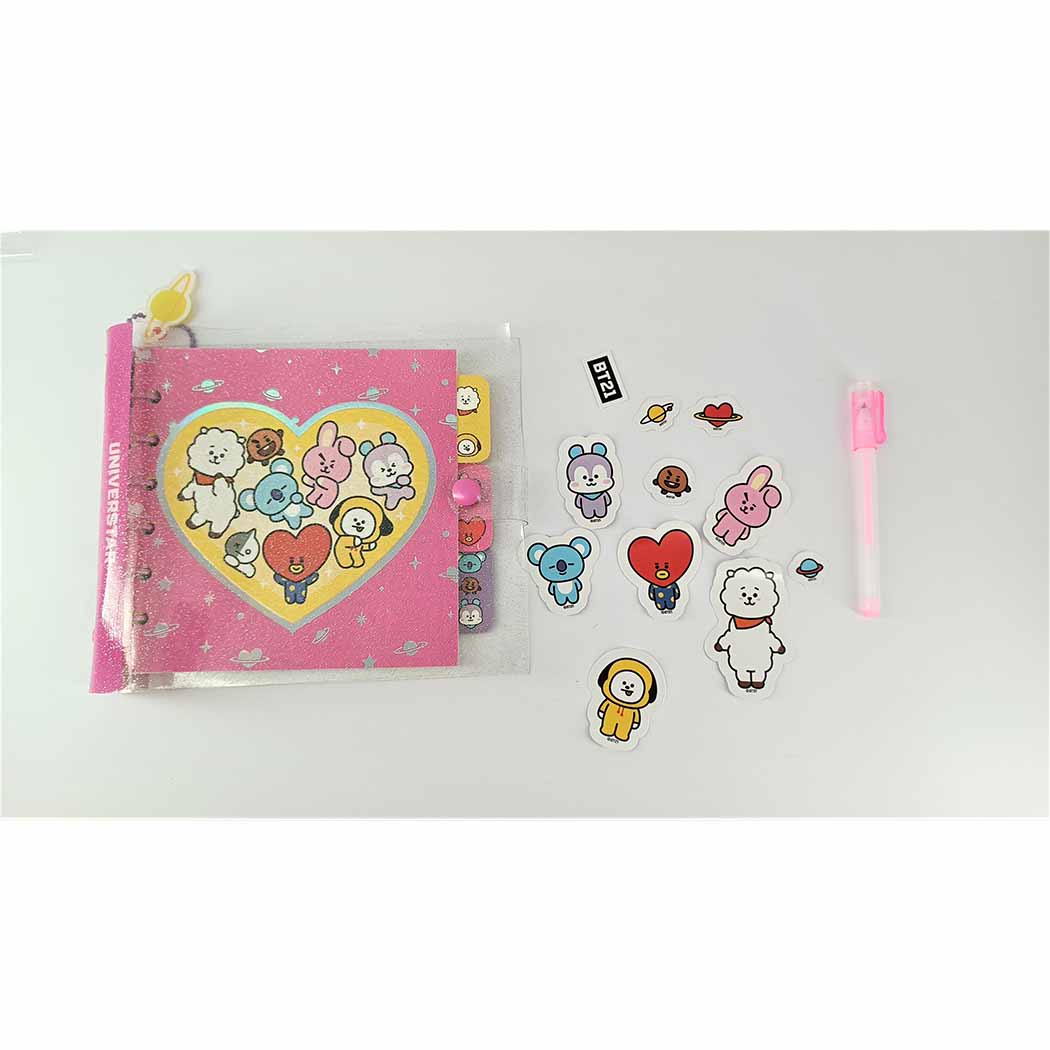 BT21 Collection Pink Stationery Set (80-Sheet Wire-bound Book, Gel Pen, Stickers)